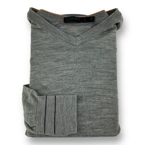 Icebreaker Gray w/ Blue Stripe‎ Long Sleeve Merino Wool Crewneck Sweater Size M